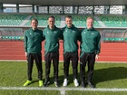 Oliver Reitala (2. vas.) ja Olli Jantunen (oik.) Zemgalen Olympiakeskuksessa 13.10.2023. Kuvassa myös Mika Lamppu (vas.) ja Joni Hyytiä (2. oik.). Kuva: Oliver Reitalan kotialbumi.