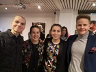 Matti Roth (1. vas.), Lotta Vuorio, Sini Hakala ja Miikka Raininko Helsingin piirin palkitsemistilaisuudessa 5.12.2019. Kuva: Topias Tuira