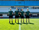 Sami Nykänen (vas.), Joni Hyytiä, Antti Munukka ja Veli-Matti Leppänen FFA Technical Center-Academy Stadiumilla 5.6.2022. Kuva: Antti Munukan kotialbumi.